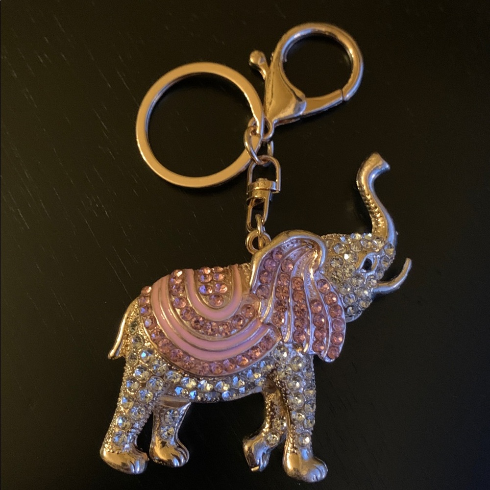 Rhinestone Elephant Bag Charm / Keychain Pink